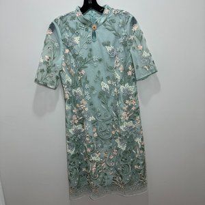 Koradior Green Floral QiPao Dress Size Small